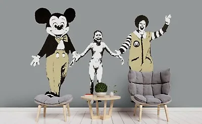 3D Banksy Mickey Mouse Wallpaper Wall Mural Removable Self-adhesive  359 • $226.67