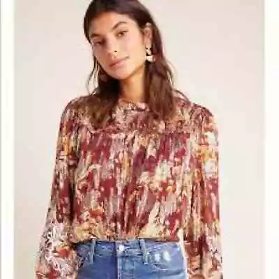 Anthropologie Vineet Bahl Angeline Metallic Shimmer Blouse SZ S • $55