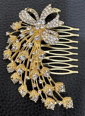 £2.99 • Buy New Bridal Wedding Crystal Jewel Diamanté Hair Comb Slide Gold Fascinator