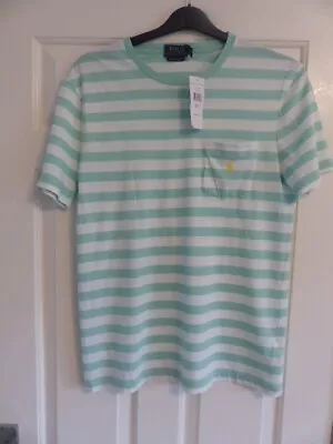 Polo Ralph Lauren Custom Fit Mens SizeM White/green Striped T-shirt New With Tag • £15