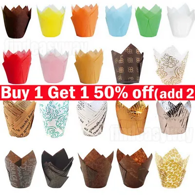 50PCS Cupcake Wrapper Baking Muffin Liners Cup Tulip Case Cake Papers Kitchen @ • £5.29