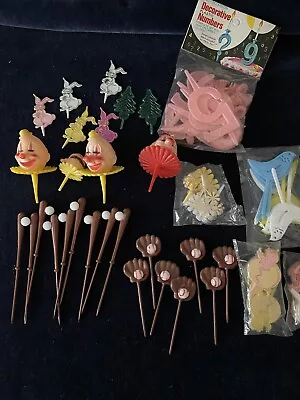 Mixed Lot Of Vintage Cake Cupcake Decorations Baseball Numbers Clowns Birds • $14