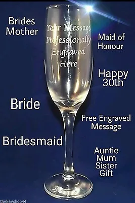 PERSONALISED ENGRAVED CHAMPAGNE FLUTE WEDDING FAVOUR BRIDESMAID GIFT 18th 21st • £9.39