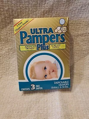 Vintage Ultra Pampers Plus Sz. SM 6-14 Lbs Disposable Diapers New Trial Size Box • $100