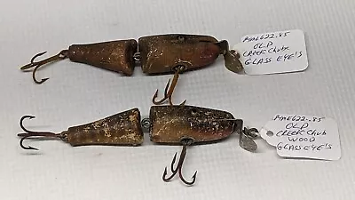 Lot 2 Creek Chub C.C.B. Co Garrett Jointed Muskie Glass Eyes Wood Crankbait Lure • $27.99