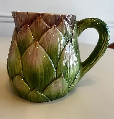 Vintage Majolica Artichoke Pitcher Hand Painted Italian Pottery • $65