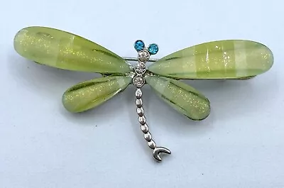 B2-488 Vintage Silver Brooch Pin 2  Animal Crystal Dragonfly Enamel Green • $4.99