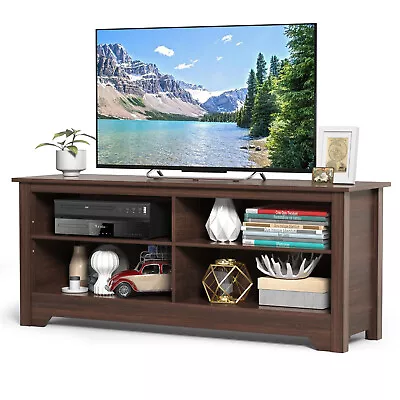 Costway 58  TV Stand Entertainment Media Center Console Wood Furniture Brown • $119.99