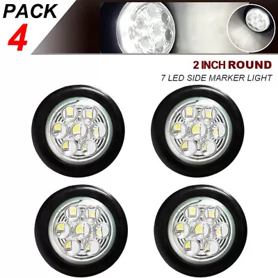 4x 2  Inch White LED Light Round Clearance Side Marker Lights Truck Trailer 12V • $14.99