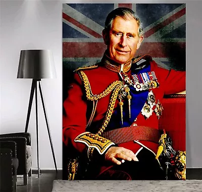King Charles III Union Jack Picture Printed Framed Canvas Art Or Poster Print • £50.99