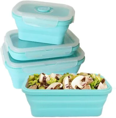 $14.99 • Buy BPA Free Silicone Food Storage Containers With Airtight Plastic Lids Set Of 3