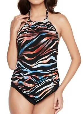 Magicsuit By Miraclesuit Black Tigress Nicole Underwire Tankini TOP NWT Size 14 • $39.95