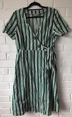 $40 • Buy ASOS Midi Green Stripe Wrap Dress - Size 14 