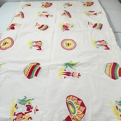 Vintage Printed Tablecloth Rectangle Cotton Red Green Mexican Baja Southwestern • $28