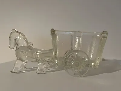 Vintage Clear Glass Donkey And Cart Planter Ornament • $28
