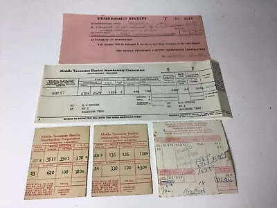 5-Middle Tenn. Electric Membership Corp Murfreesboro Tenn. Paper Receipts Bill • $7.50