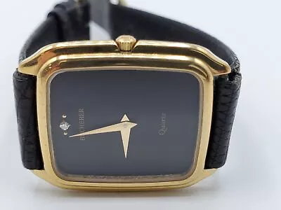 Vintage Bucherer Black Swiss Made 10Kt. Gold Plated Quartz Movt. Wristwatch • $21.50