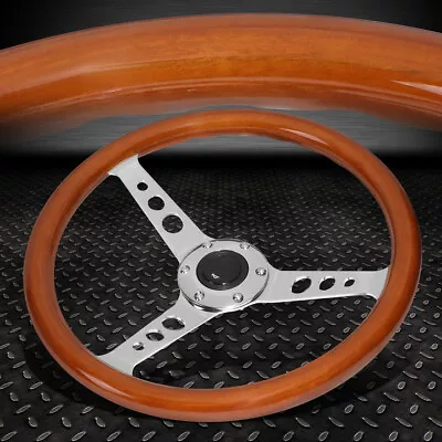 14  Wood Grain 2 Deep Dish Stainless Steel 3-spoke Vintage Design Steering Wheel • $75.99