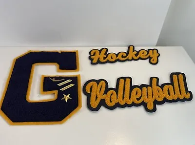 Vtg Letter G + Pins Hockey Volleyball Dark Navy Chenille Felt Letterman Patch • $78.40