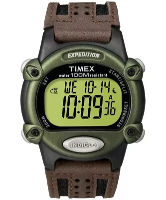 Timex Men's Expedition Leather Band Chrono Watch Alarm Indiglo - T48042 - NEW! • $39.95