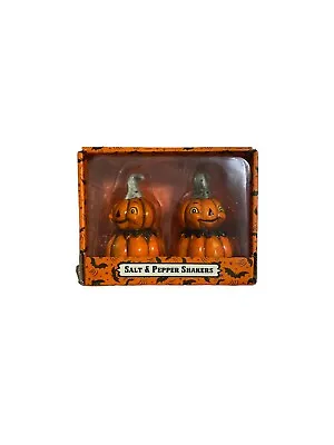 Johanna Parker Pumpkin Man Halloween Salt & Pepper Shakers Vintage Style Ceramic • $19