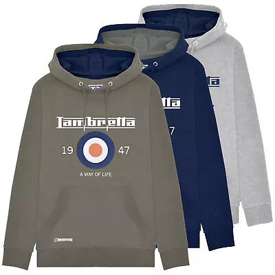 Mens Lambretta Logo Classic Pull Over Sweatshirt Hooded Hoodie Sizes M To 4XL • £25.99