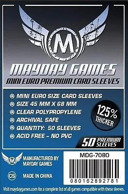 50 Mayday Games Premium Mini Euro Card Sleeves (45 MM X 68 MM) MDG7080 • £2