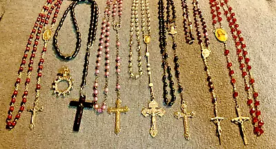 Vintage Lot 8 Rosary's Crucifix Christian Borealis Cocoa Italy Jerusalem +more • $19.99