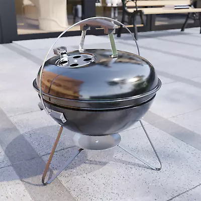 Kettle BBQ Charcoal Small Barbecue Garden Outdoor Portable Camping Grill Black • £22.99