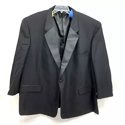 Mens 60R Black Tuxedo Jacket Satin Notched Lapel Single Button Retro Wool Bridal • $29.89