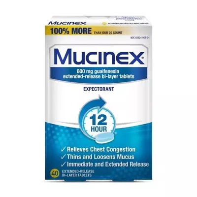 Mucinex 600mg Guaifenesin Expectorant Extended Release-40 Ct Exp 2025 • $19.99