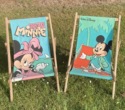 Vintage Disney Mickey & Minnie Mouse Kids Garden Deck Chairs Foldable Summer • £64.99