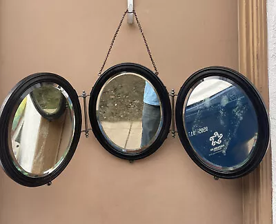 ANTIQUE Tri-Fold Nautical Shaving Mirror Oval Heavy Wood • $199.99