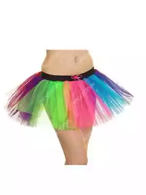 Neon UV Rainbow Tutu Skirt Ladies 1980s Fancy Dress Accessory Gay Pride Festival • £6.25