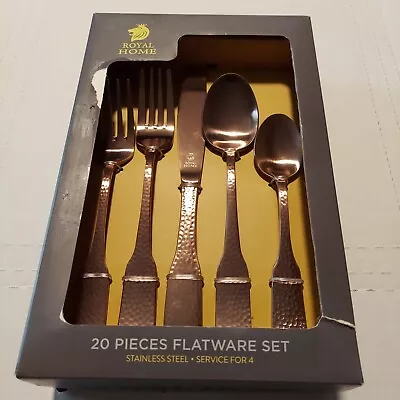 ROYAL HOME 20 PIECES FLATWARE SET STAINLESS STEEL GOLD/ Copper Color • $59.99