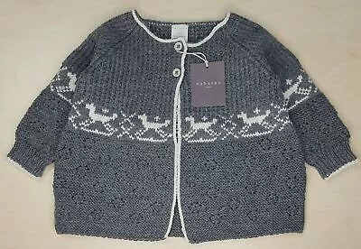 Baby Cardigan Grey/White Designer Baby Clothing Fantastic Quality Merino Wool • $21.44
