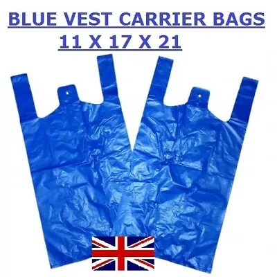 £3.93 • Buy Blu Vest Carrier Bags 11 X 17 X 21 Strong Hook Hole Shops 70 Pc Approx Wholesale