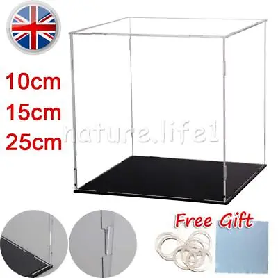 UK Clear Acrylic Display Case Cube Dustproof Box Collectibles Model Organizer • £8.12