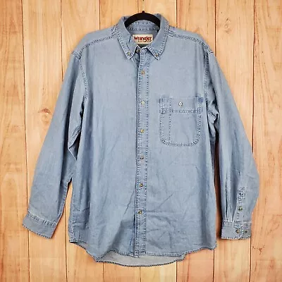 Wrangler Rugged Wear Long Sleeve Button Up Shirt Sz L / XL Blue Workwear  • $13.70