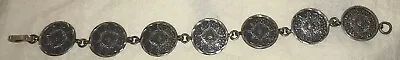 MEXICO Aztec Coin Mayan Sun Calendar Bracelet 8” Cut-Sparkle Sterling Silver 925 • $44.99