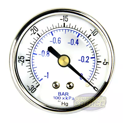 Quality 1/4  NPT 2  Vacuum Air Pressure Gauge 0 -30 PSI Center Back Mount • $10.95