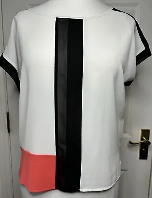 Miss Captain Trend Cream/Black/Coral Overhead Sheer Blouse Top  Size 10 • £6