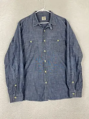 J Crew Chambray Shirt Mens Sz L Blue Button Up Casual • $24.88