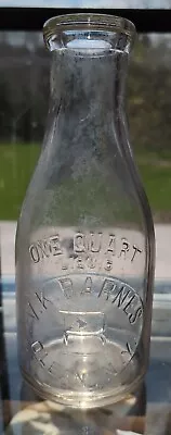 Quart V K Barnes Dairy Milk Bottle Olean NY New York  Cattaraugus County  • $19.99