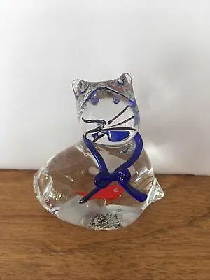 Murano Style Cat Glass Paperweight-fish In Belly • $15