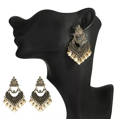$4.96 • Buy Gypsy Indian Jhumka Earrings For Women Retro Pearl Beads Tassel Tibetan Earrings