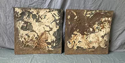 Lot Of 2 Antique Tin Ceiling  2' X 2' Shabby Tile 24  SQ Chic VTG Crafts 26-23A • $59