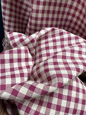 VINTAGE Cerise/Cream Gingham Canvas FABRIC 100% COTTON 45  WIDE • £13.99