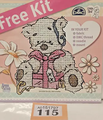 LICKLE TED Teddy Bear Cross Stitch Kit Present Gift Wrapping Bow Ribbon DMC • £2.39
