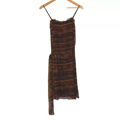 Vintage 90s Y2K Size 8 Australian Made  Brown Silk Chiffon A-line Dress  • $28.95